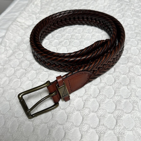 Nautica Men’s NWT Brown Leather Braided Belt Preppy Nautical Minimalist - Picture 15 of 15